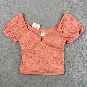 No Boundaries Women's Small Salmon Short Sleeve Lace Bra Cup Top
